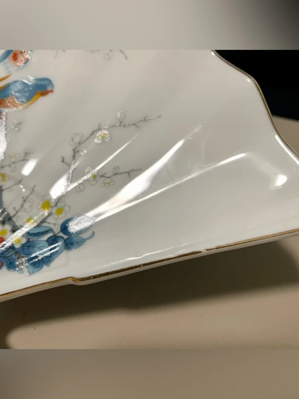 🔍 Vintage Jay Fine China Japan Fan-Shaped Bird & Floral Display Plate